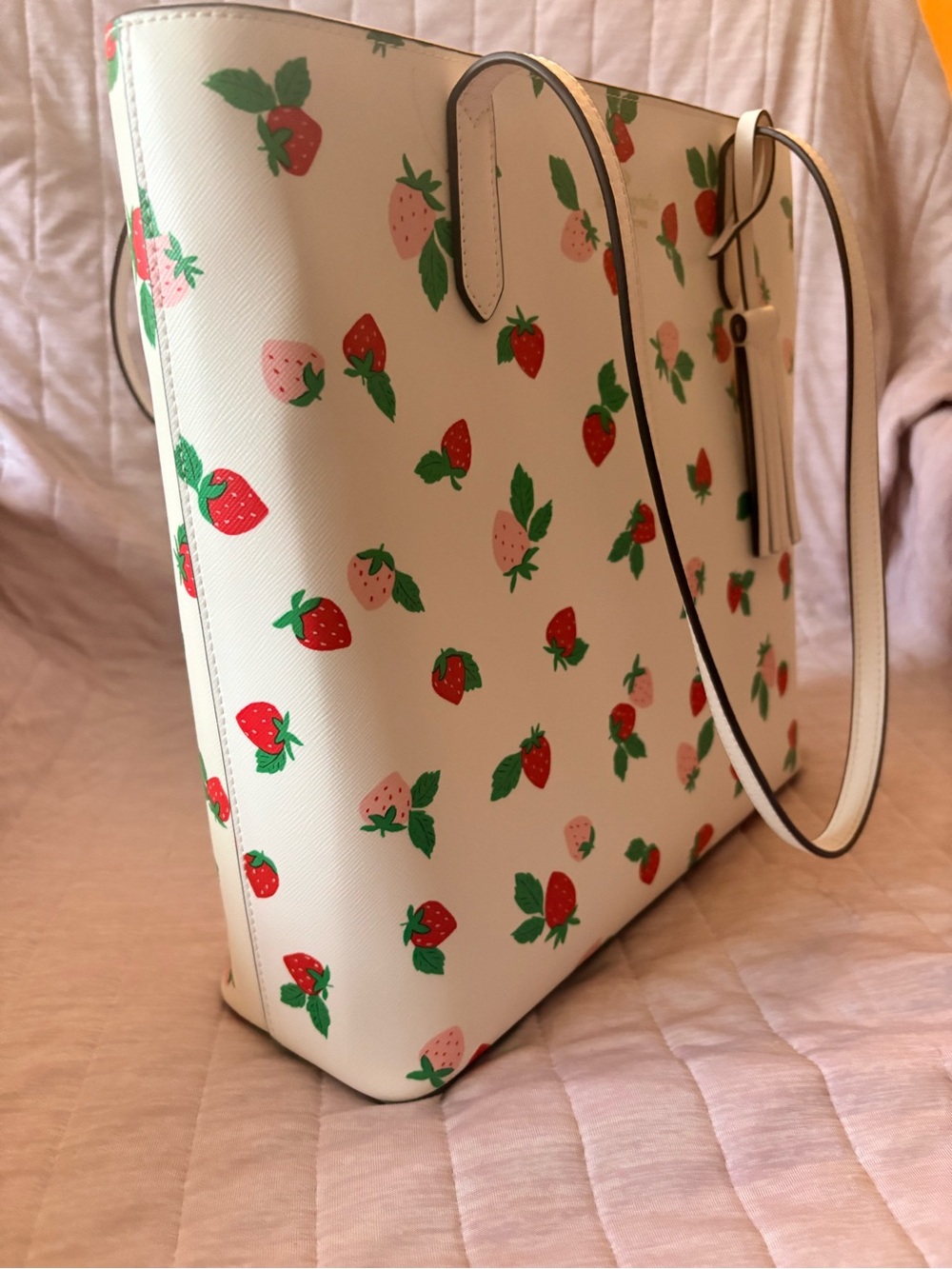 kate spade White Strawberry Print Tote with Red and Pink Accents - Picture 2 of 6